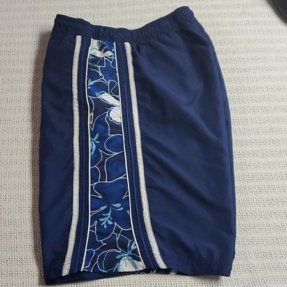 Mad Iguana‎ Cinched Lined Patterned Blue & White Sz XL Swim Trunks w Pocket